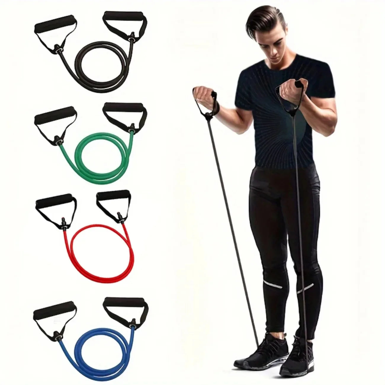 Resistance Band Set with Handles – 3 Levels of Strength for Home Gym, Yoga & Rehab, Full Body Workout Kit